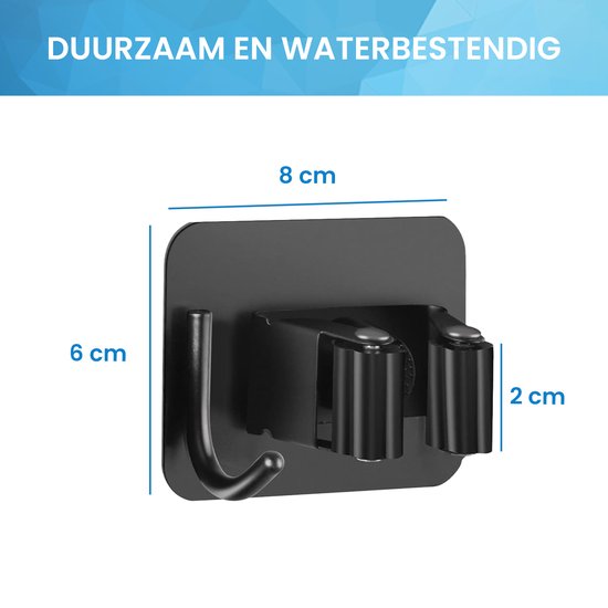 YONO Bezemhouder Ophangsysteem Zelfklevend - Bezem Houder met Haak - Haakjes 4 Stuks - Klem voor Stelen en Borstels - Plakhaakjes - Wandhaakjes - Tuingereedschap - Zwart