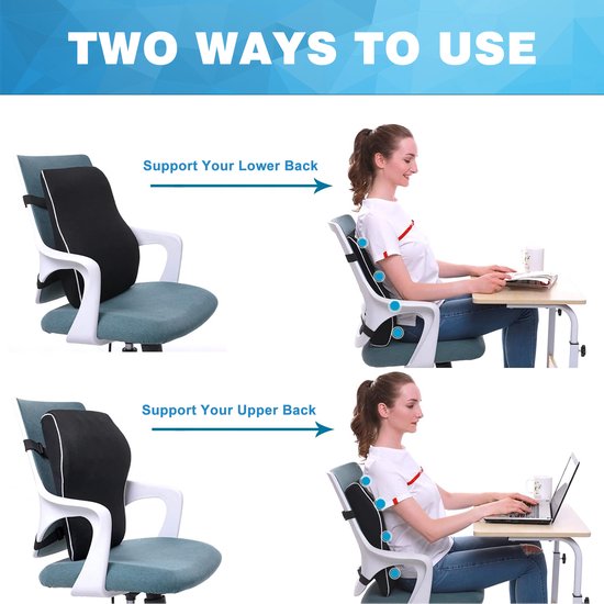 YONO Rugkussen Onderrug Ergonomisch - Autostoel - Bureaustoel - Memory Foam - Orthopedisch Lendekussen - Rugsteun