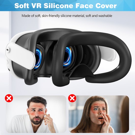 YONO Accessoires Set geschikt voor Meta Quest 3 - Grip Case Controller - Siliconen Cover Face en VR Bril - Oculus - 9in1 - Zwart