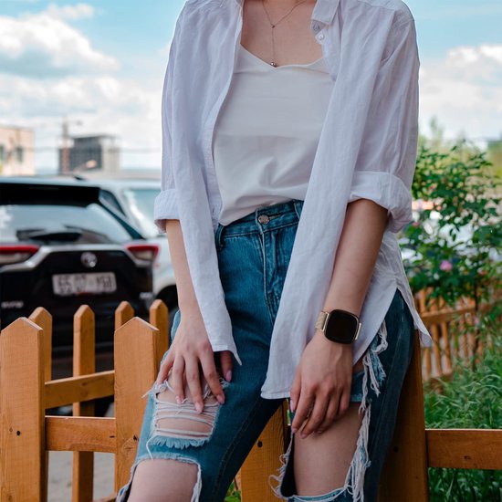 YONO Milanees Bandje geschikt voor Fitbit Versa 4 / Sense 2 – Champagne – Large