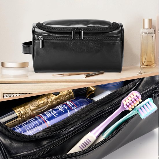 YONO Toilettas Heren - Toiletzak met Haak - Kunstleer - Travel Organizer Mannen - Zwart