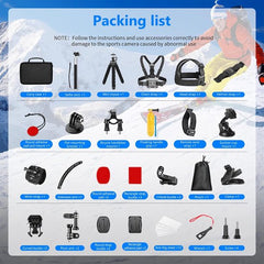 YONO Accessoires Set 50in1 geschikt voor GoPro Hero 13 12 11 10 - DJI Osmo - Insta360 - Chest Mount - Stick - Tas - Hoofdband