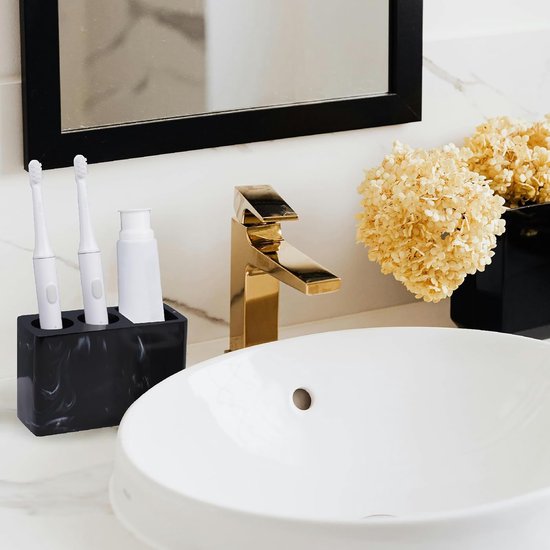 YONO Tandenborstelhouder Vrijstaand - Houder Tandenborstel - Scheermesje - Electrische - Opzetstukjes - Bakje Badkamer Organizer - Marmer Zwart