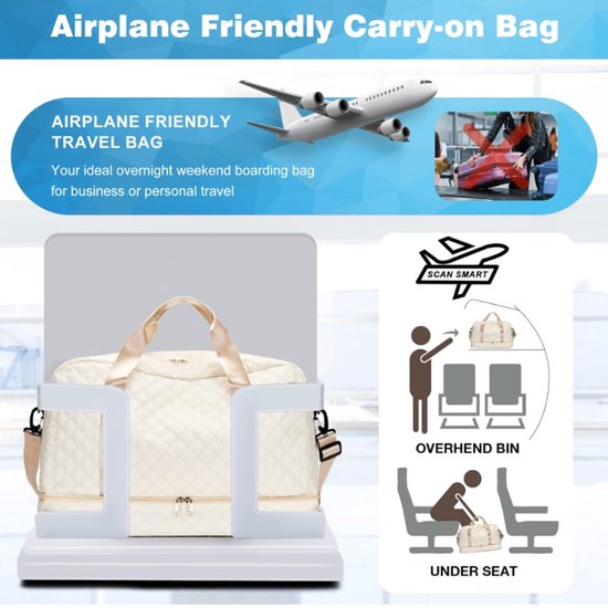 YONO Reistas Handbagage - Weekendtas 50x30x25 - Duffel Bag - Dames - Heren - Beige Champagne