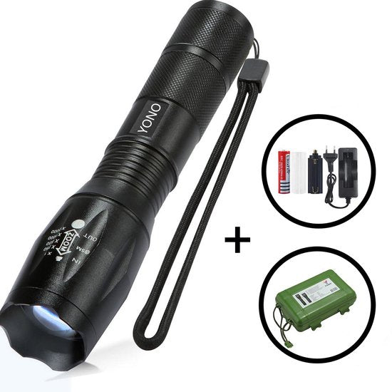 YONO Militaire Zaklamp LED Oplaadbaar - Inclusief Batterij en Oplader – Waterbestendige Zaklantaarn
