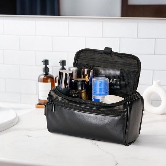 YONO Toilettas Heren - Toiletzak met Haak - Kunstleer - Travel Organizer Mannen - Zwart