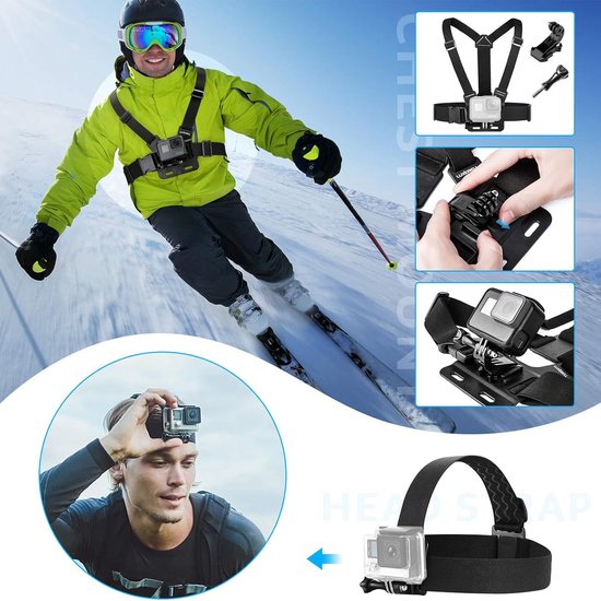 YONO Accessoires Set 50in1 geschikt voor GoPro Hero 13 12 11 10 - DJI Osmo - Insta360 - Chest Mount - Stick - Tas - Hoofdband