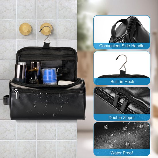 YONO Toilettas Heren - Toiletzak met Haak - Kunstleer - Travel Organizer Mannen - Zwart