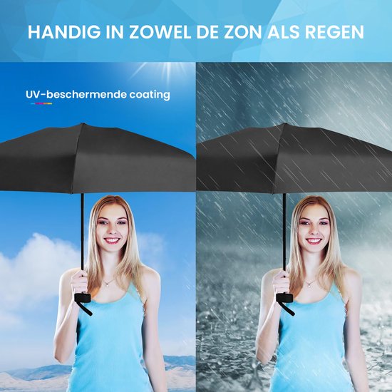 YONO Mini Paraplu Opvouwbaar - Kleine Zak Regenscherm - Zonneparaplu UV Bescherming - Zwart