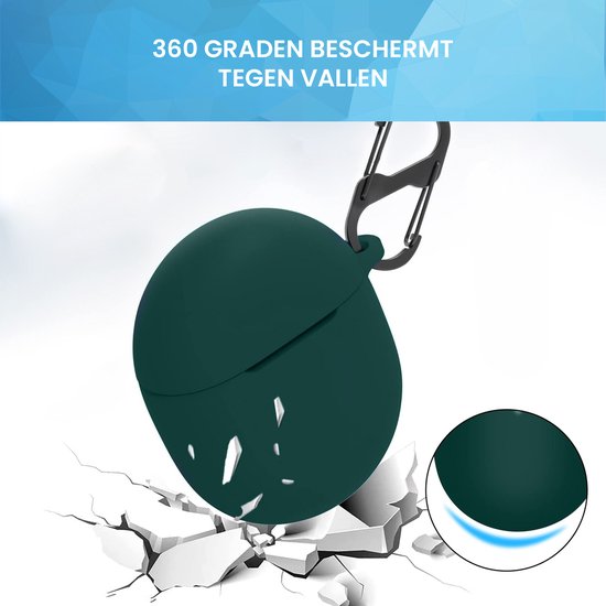 YONO Hoesje geschikt voor Google Pixel Buds Pro (2022) - Siliconen Draadloze Oordopjes Case met Clip – Donkergroen