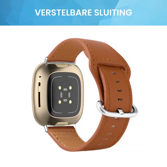 YONO Leer Bandje geschikt voor Fitbit Versa 4 / 3 - Luxe Leren Armband - Bruin