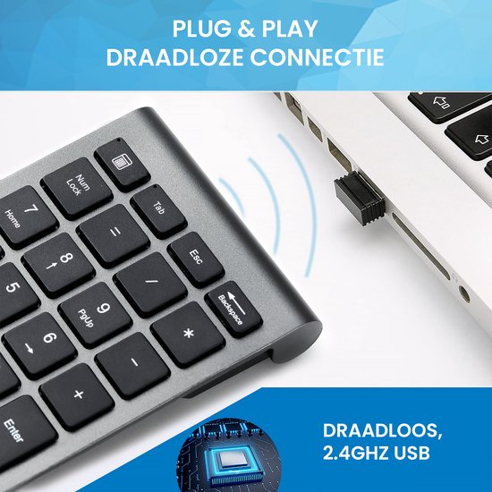 YONO Numpad Draadloos - Numeriek Toetsenbord - Keypad 2.4 ghz - Grijs
