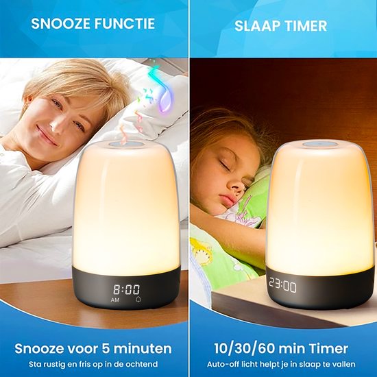 YONO Wake Up Light - Lichtwekker - Digitale Wekker - met 7 Natuurgeluiden - Slaapkamer - Zwart