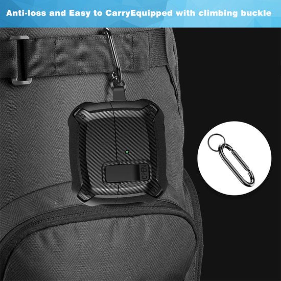 YONO Armor Hard Case geschikt voor Samsung Galaxy Buds 3 - 3 Pro - Hoesje met Lock - Carbon Design - Zwart