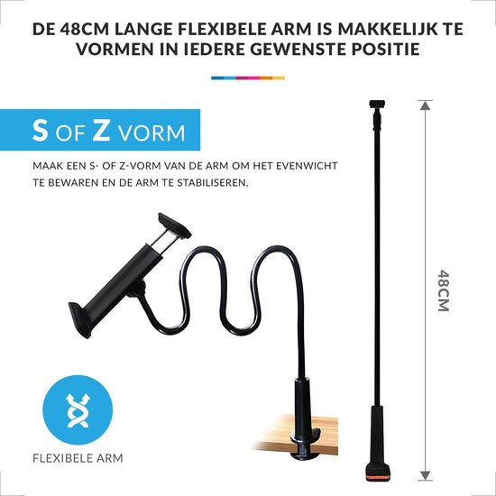 YONO Tablet Houder Flexibel - Smartphone Standaard Universeel - Statief geschikt voor Bureau Tafel en Bed - iPad - Telefoon - GSM - Zwart