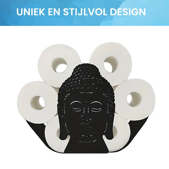 YONO Reserverolhouder Staand - Buddha Design - Toiletrolhouder - WC Rolhouder - Zwart