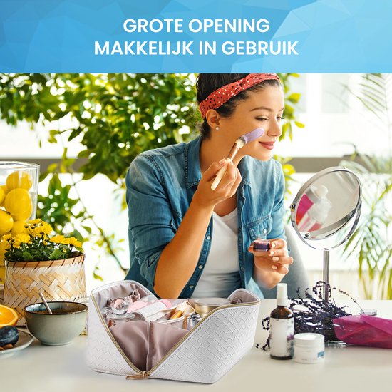 YONO Reis Make Up Tas - Toilettas Etui - Cosmetica Tas - Beauty Case Organizer - Large - Wit