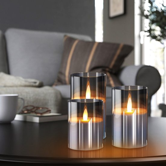 YONO Led Kaarsen met Bewegende Vlam - 3 Stuks - Afstandsbediening - Timer - Dimfunctie - Dinerkaarsen - Flikkerende Kaars op Batterijen - Rookglas