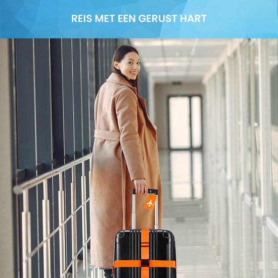 YONO Kofferriem met Kofferlabel - 2 Kofferband en 2 Bagagelabel - Dubbele Bagage Riem Verstelbaar - 4 Pack - Oranje