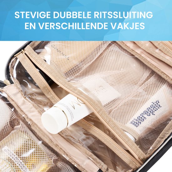YONO Toilettas Dames XL - Travel Organizer met Haak - Make Up / Cosmetica / Beauty Tas - Zwart