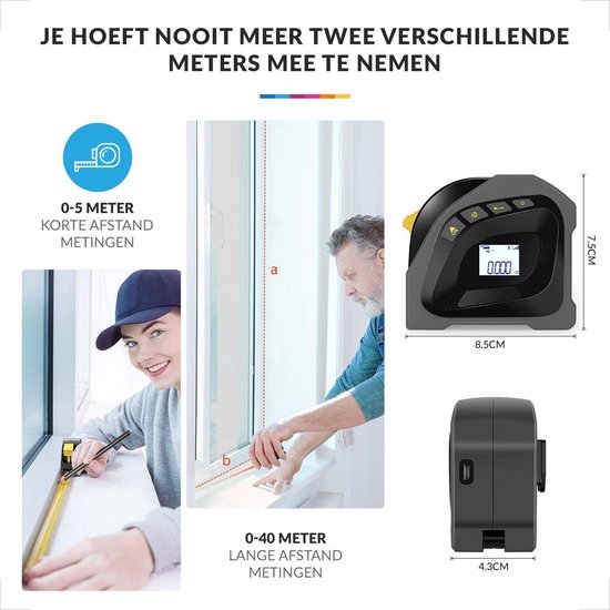 YONO Laser Afstandsmeter – Lasermeter 40 Meter met Rolmaat – Digitaal