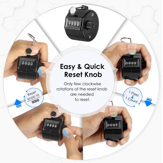 YONO Handteller Klikker - Personenteller - Tally Counter - Klantenteller - Zwart
