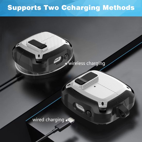 YONO Armor Hard Case geschikt voor Samsung Galaxy Buds 3 - 3 Pro - Hoesje met Lock - Carbon Design - Wit