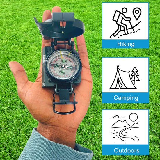 YONO Survival Kompas - Metaal - Inklapbaar - Zwart