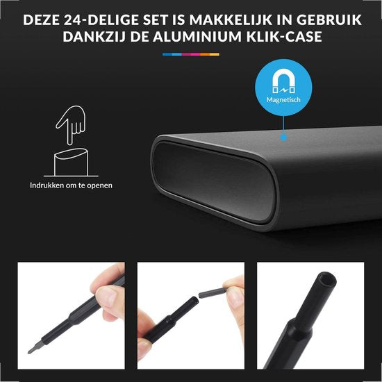 Professionele Precisie Schroevendraaierset 24-Delig Magnetisch - Gereedschap geschikt voor Laptop / Camera / Smartphone / iPhone / Tablet / Macbook / Brillen / Horloges / Uurwerk