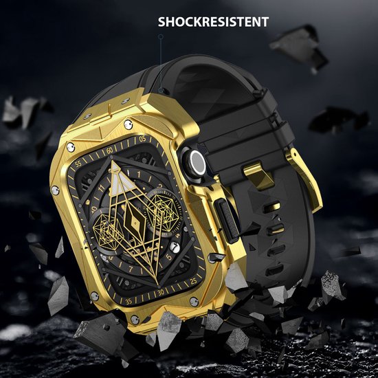 YONO Luxe Band geschikt voor Apple Watch Series 44 / 45 mm - RVS Horlogebandje - Stainless Steel met Siliconen Strap - Goud