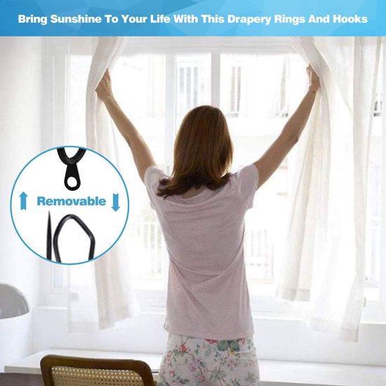 YONO Gordijnringen met Haken - 40 Stuks - Metaal - 30mm - Gordijnhaken voor Gordijnroede - Zwart