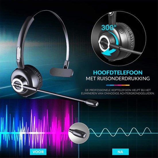 YONO Professionele Headset met Microfoon – Bluetooth Office Koptelefoon Draadloos met Laadstation - voor Laptop / Telefoon / PC – Zwart
