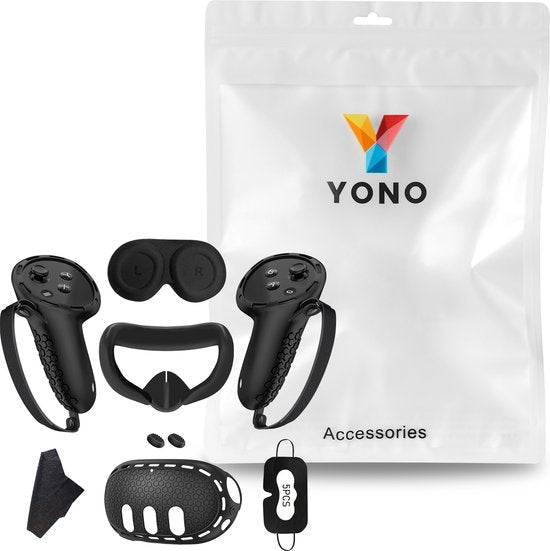 YONO Accessoires Set geschikt voor Meta Quest 3 - Grip Case Controller - Siliconen Cover Face en VR Bril - Oculus - 9in1 - Zwart