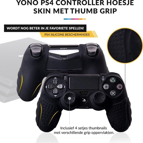 YONO Hoesje geschikt voor PS4 Controller – Skin met Thumb Grip – Zwart