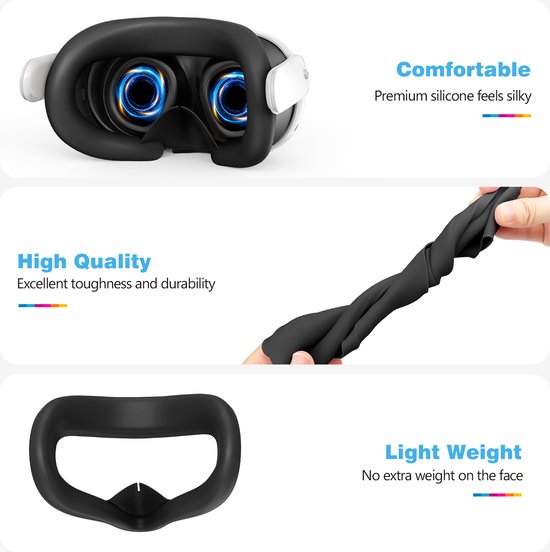 YONO Accessoires Set geschikt voor Meta Quest 3 - Grip Case Controller - Siliconen Cover Face en VR Bril - Oculus - 9in1 - Zwart
