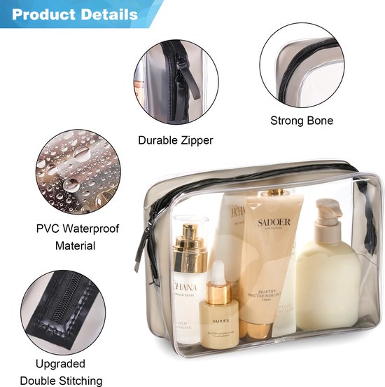 YONO Doorzichtige Toilettas Set - 4 Stuks - Reistas voor Toiletartikelen - Travel Organizer Make Up Tasjes - Transparante Toilettas - Reisset Vliegtuig Handbagage