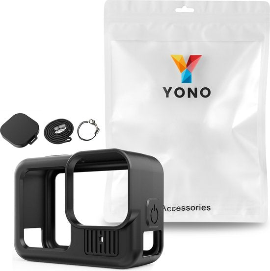 YONO Siliconen Bescherming Set geschikt voor GoPro Hero 13 12 11 10 9 - Case Hoesje - Lens Kapje - Koord - Zwart