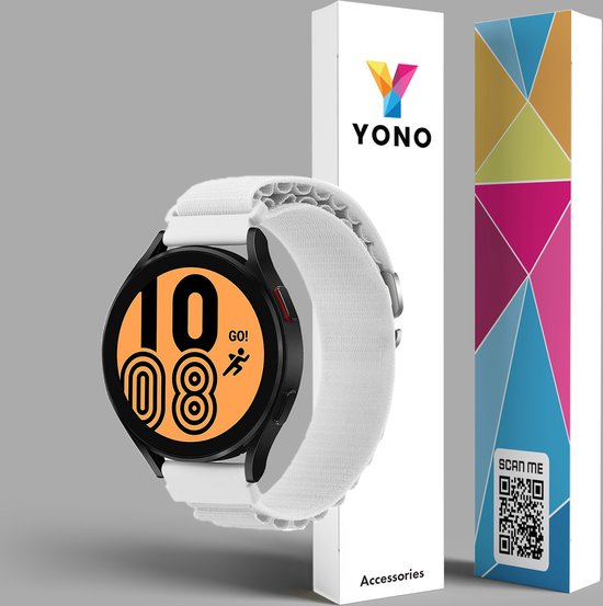 YONO Nylon Loop Bandje 20mm - Horlogebandje geschikt voor Samsung Galaxy Watch 7/6/5 / Pro / 4 / 3 / Active 2 - Polar Ignite / Unite – Huawei - Wit