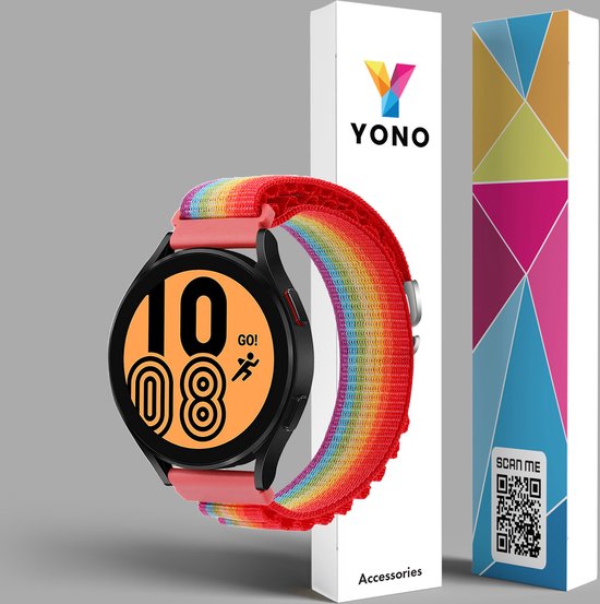 YONO Nylon Loop Bandje 20mm - Horlogebandje geschikt voor Samsung Galaxy Watch 7/6/5 / Pro / 4 / 3 / Active 2 - Polar Ignite / Unite – Huawei - Regenboog