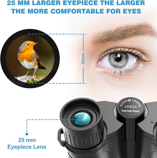 YONO Verrekijker voor Volwassene 10x25 - Compact en Waterdicht - Met Nekkoord en Draagtas - Zwart