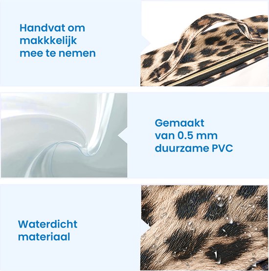 YONO Reis Toilettas Set voor Toiletartikelen – Transparante Travel Organizer Bag 2-Pack - Luipaard