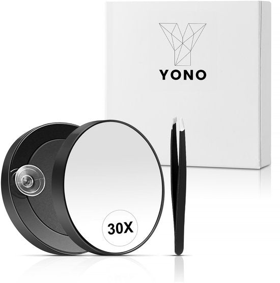 YONO Vergrootspiegel met Zuignap - Mini Make Up Spiegel - 30x Vergroting - Reisspiegel - Pincet Epileer - Zwart
