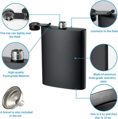 YONO Heupfles Set - 220ml en 330ml Flacon - Veldfles - Platvink met Trechter - Zakflacon - RVS Zwart - 2 Stuks