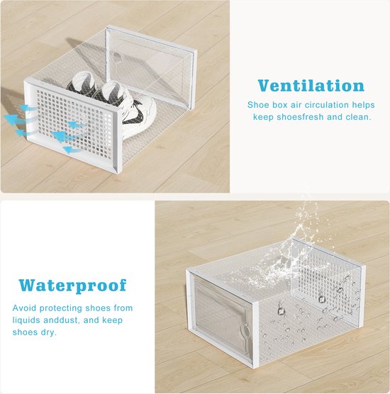 YONO Sneakerbox 6-Pack - Schoenenbox - Schoenen Opbergsysteem - Schoenenrek Organizer - Transparant - Wit - 6 Box
