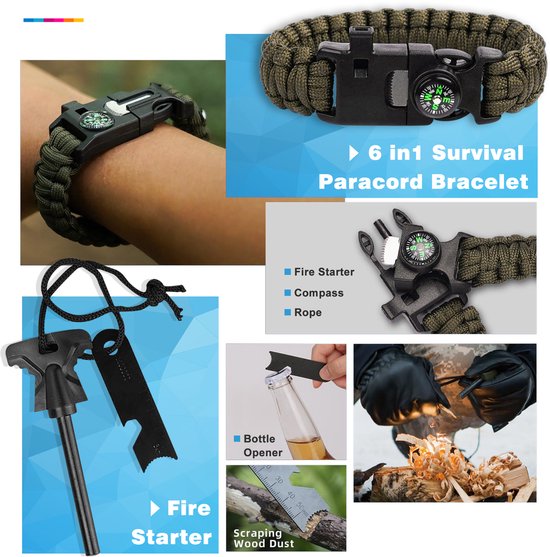 YONO Survival Kit Outdoor M - Mes - Armband - Noodpakket - Nooddeken - 14in1 set