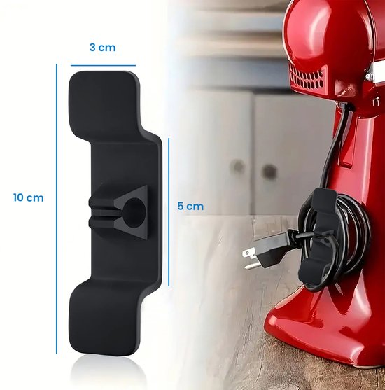 YONO Kabel Haspel Zelfklevend - Mini Organiser - Kabelhaspels voor Keuken Apparaten - Kabelhouder Binders - Zwart - 3 Stuks