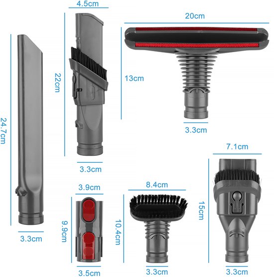 YONO Opzetstuk Accessoires Set geschikt voor Dyson V15 V11 V10 V8 - Mondstuk - Zuigmond - Borstel - Onderdelen Steelstofzuiger - 6in1 Accessoires