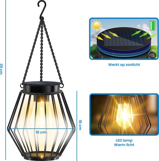 YONO Solar Lantaarns voor Buiten - Tuinverlichting op Zonne Energie - Tuin Lamp Lantaarn Hangend - Warm Wit - 2 Stuks