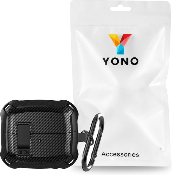YONO Armor Hard Case geschikt voor Samsung Galaxy Buds 3 - 3 Pro - Hoesje met Lock - Carbon Design - Zwart