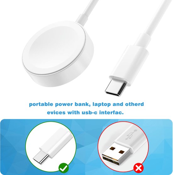 YONO Oplader geschikt voor Apple Watch - Type USB-C - Oplaadkabel - Charger - Accessoires - Wit